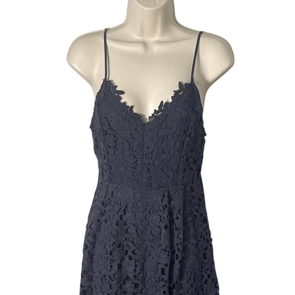 ASTR The Label Lace Illusion A Line Midi Dress Navy Size S - Picture 11 of 13